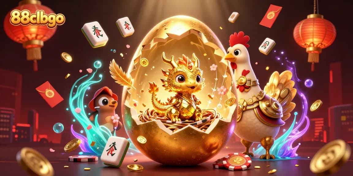 Experience the thrill of 88clbgo with a golden dragon emerging from poker chips amidst vibrant casino elements.