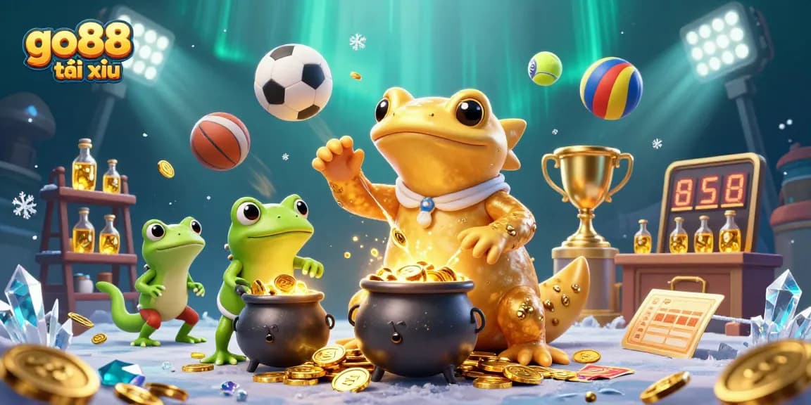 Engage in thrilling go88 tài xỉu action with a vibrant 3D illustration showcasing an alchemist and a frog in a gaming lab.