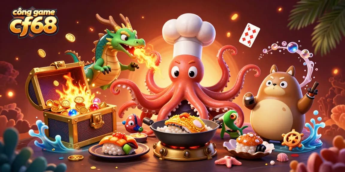 Engage with cổng game cf68 as players enjoy a vibrant underwater casino scene filled with treasures and magical characters.