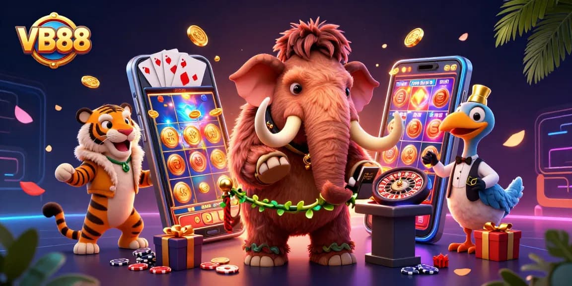Join the excitement at VB88 with a vibrant 3D casino scene featuring dynamic characters and engaging game elements.