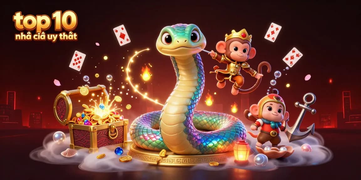 Experience the thrill of top 10 nhà cái uy tín with vibrant characters and dazzling treasures in this 3D illustration.