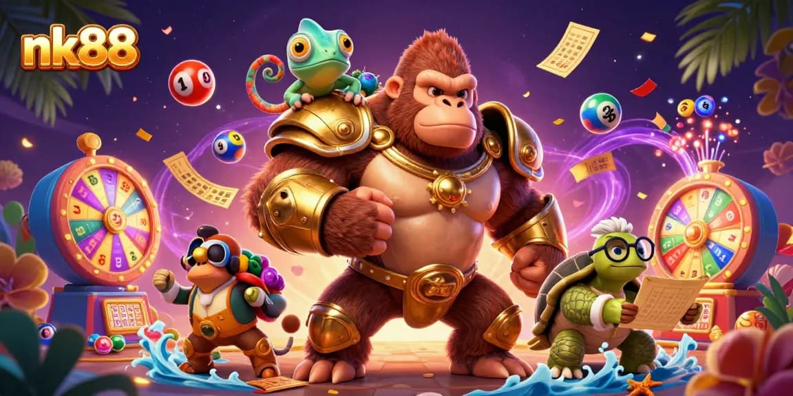 Experience exciting gaming at nk88 with vibrant lottery elements and dynamic characters.