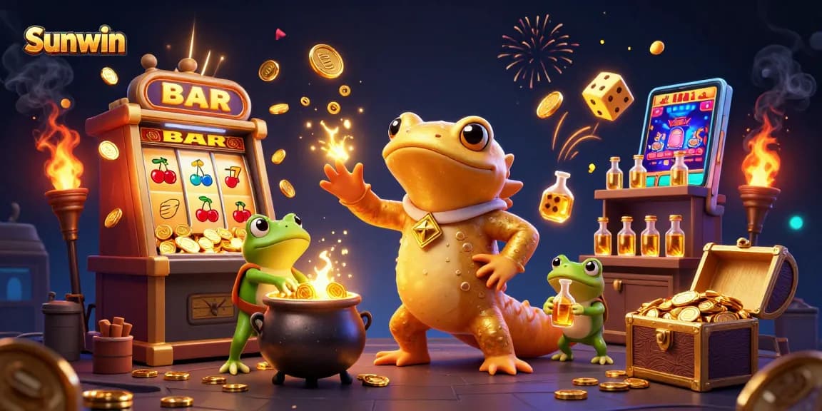 Experience exciting gameplay at Sunwin with a gold alchemist and a dynamic casino illustration.