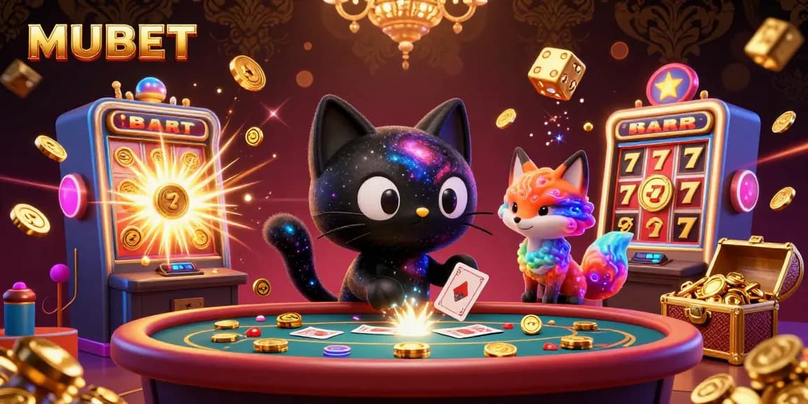 MUBET brings excitement to the cosmic casino with a captivating 3D scene featuring a black hole cat and nebula fox.
