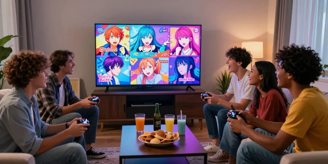 Play hentai games with friends in a vibrant and cozy gaming setting.