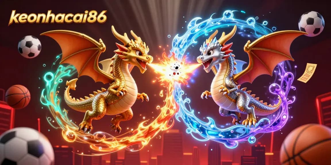 Engage in exciting betting opportunities with keonhacai86's dynamic representation of sports elements and dragon companions.