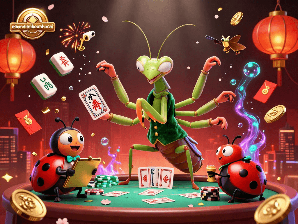 Engage with nhandinhkeonhacai's dynamic casino atmosphere illustrated with vibrant 3D characters and elements.