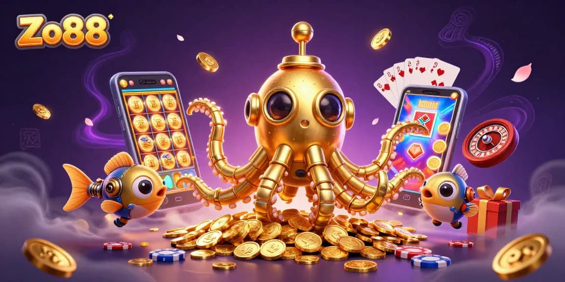 Experience Zo88 with a vibrant 3D casino world filled with gold coins and dynamic gaming elements.