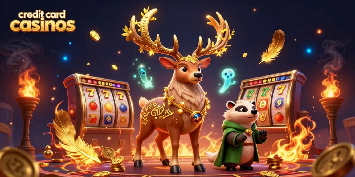 Engage with top credit card casinos featuring dynamic 3D characters amidst vibrant gambling elements.