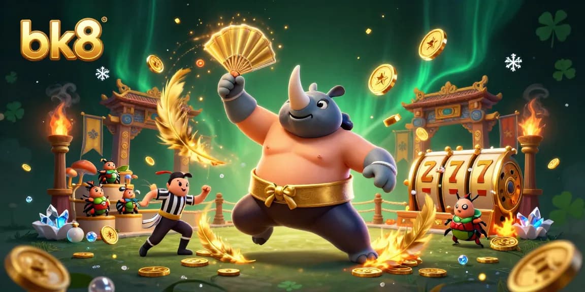 Experience epic bk8 action in a vibrant illustrated sumo battle filled with gold coins and excitement.
