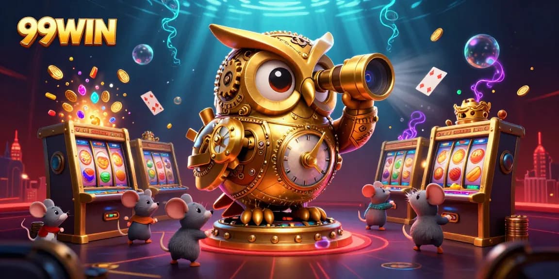 Experience thrilling wins at 99WIN with a vibrant casino scene featuring unique characters and games.