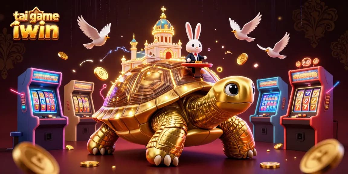 Engage in tai game iwin excitement with a vibrant 3D casino scene filled with gold coins and gaming elements.