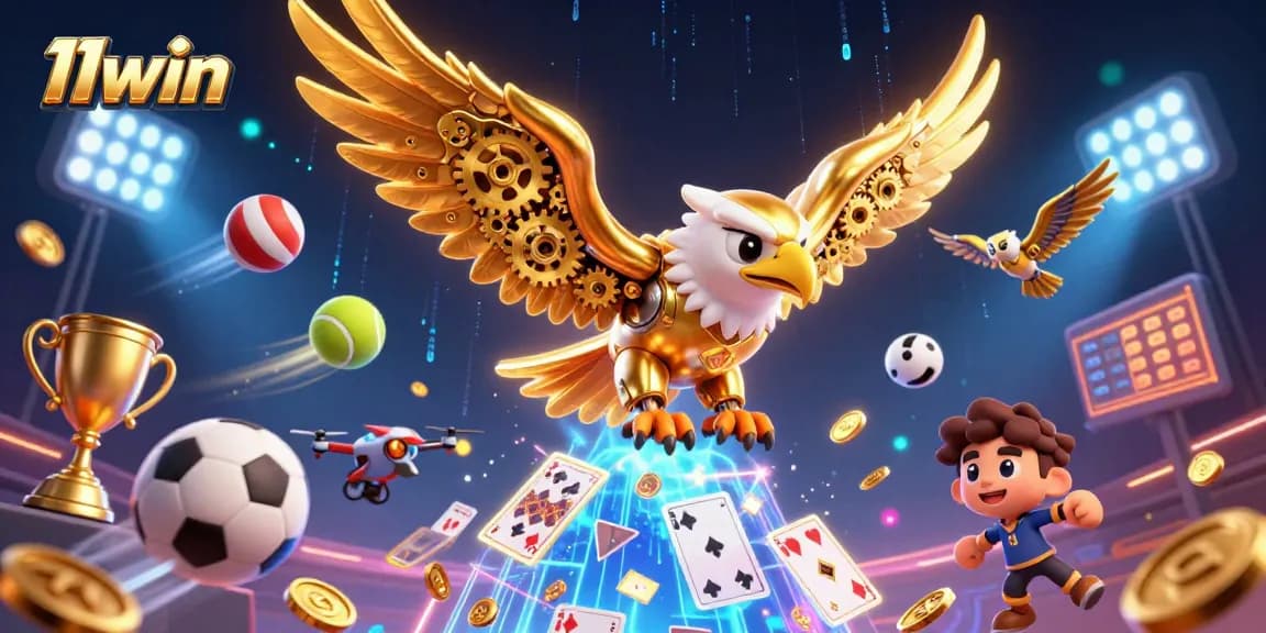 Engage with thrilling sports betting at 11win, featuring a cybernetic eagle amid dynamic game elements.