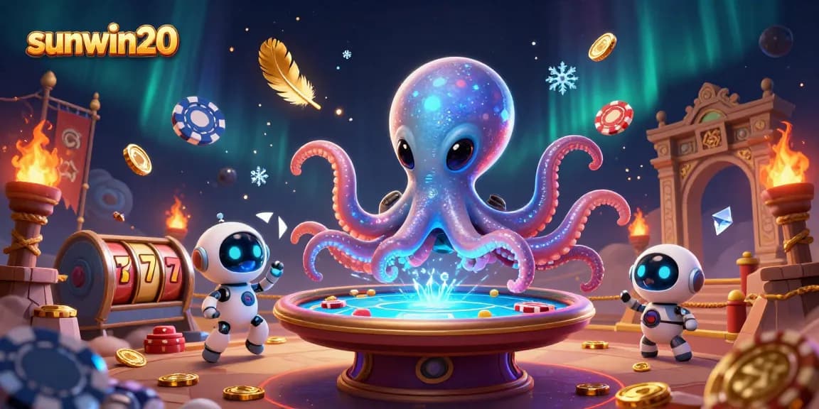 Experience thrilling gameplay with sunwin20 featuring an alien octopus dealing cards and cosmic poker elements.