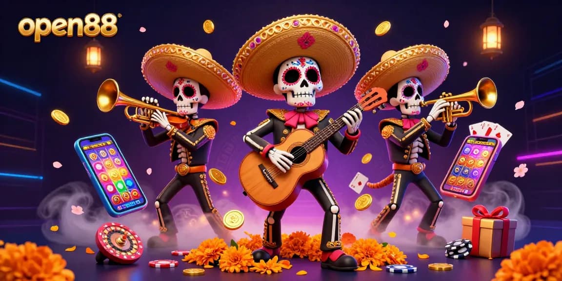 Experience vibrant slot action with open88's 3D mariachi theme and dynamic casino elements.
