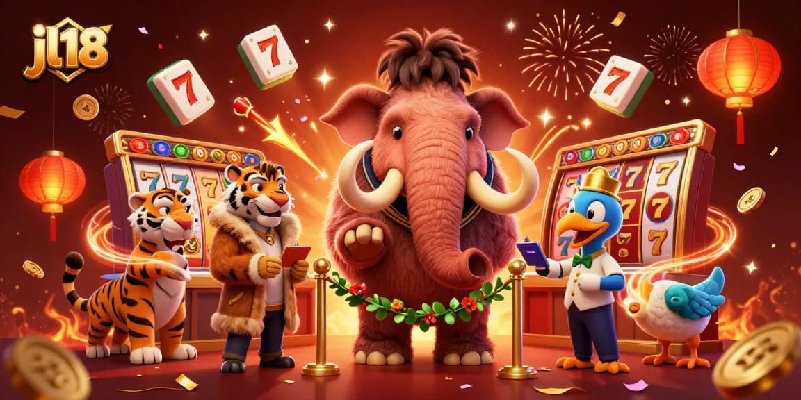Experience thrilling gaming at jl18 Casino with a vibrant illustration of unique characters and casino elements.