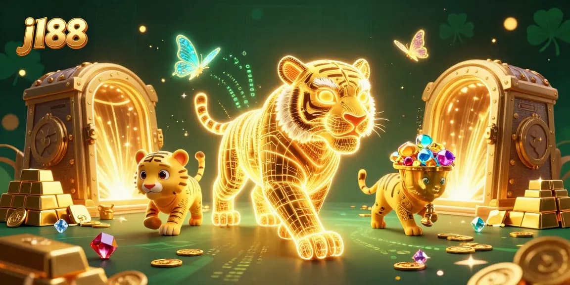 Experience vibrant casino excitement with j188's golden tiger illuminating the digital landscape.