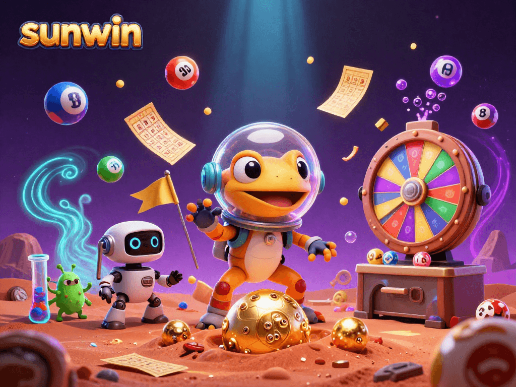 Experience the thrill of sunwin with Martian gecko discovering a golden casino treasure.