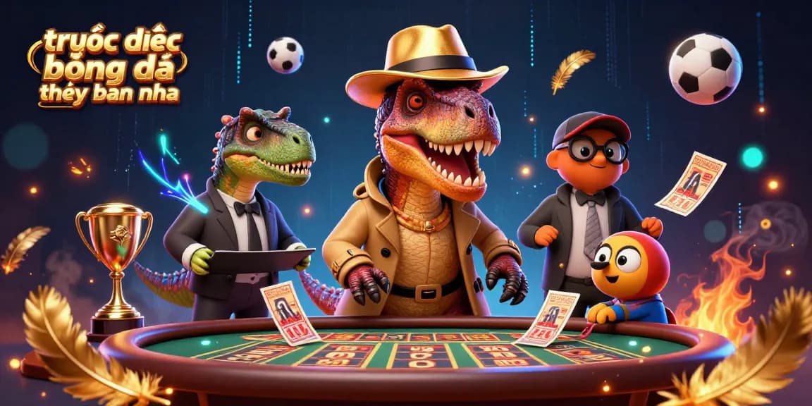 Experience trực tiếp bóng đá tây ban nha with a thrilling 3D illustration of cartoon characters engaged in sports betting.