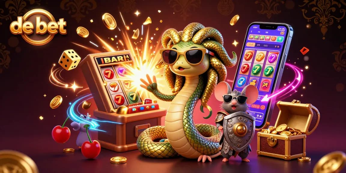 Spin the de bet slot machine with vibrant characters and golden coins in this exciting casino illustration.
