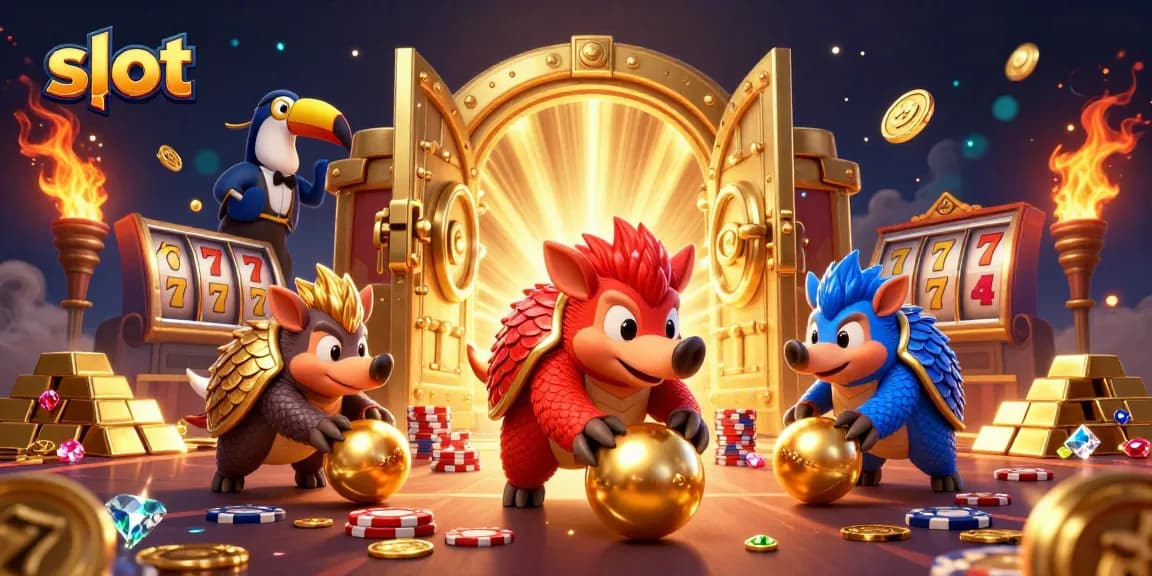 Spin the reels of slot alongside animated pangolins in a vibrant casino world.