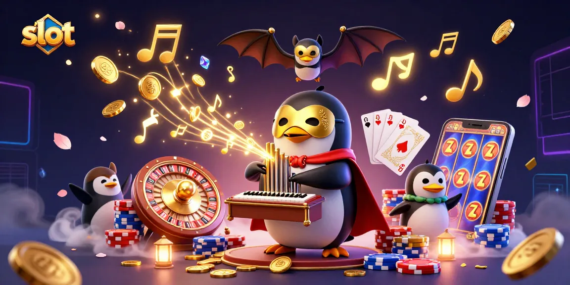 Experience thrilling slot action with a 3D cartoon penguin playing an organ that shoots golden coins.