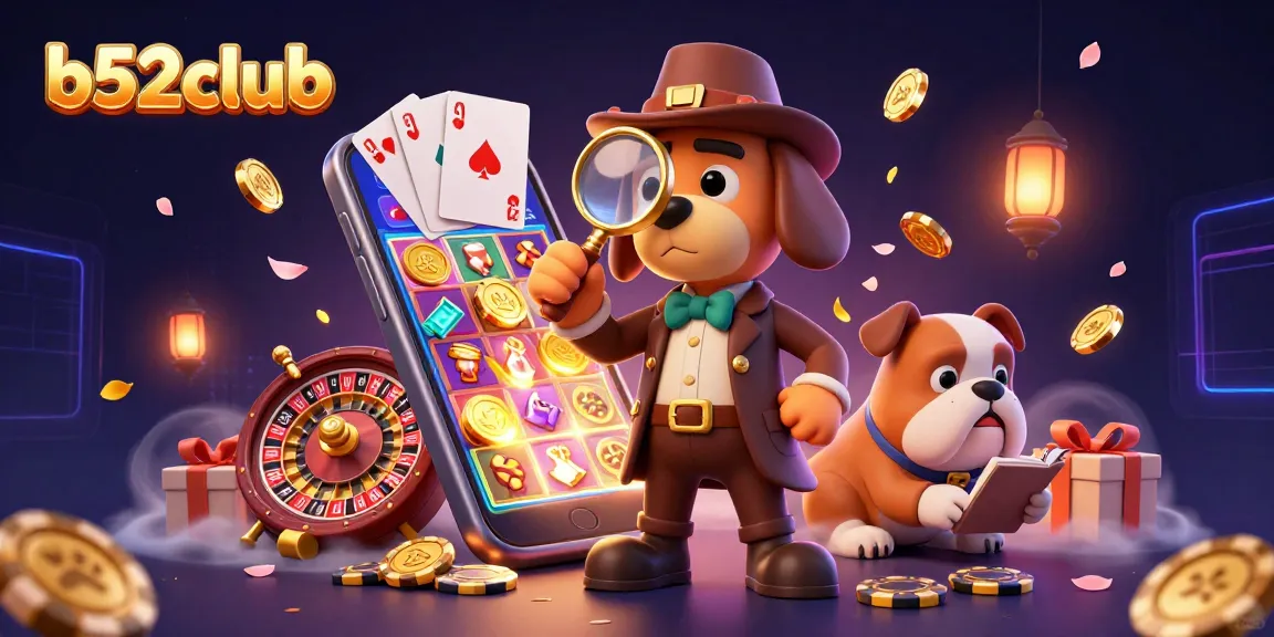 B52club players exploring dynamic slots and poker treasures with animated detective duo in captivating 3D scene