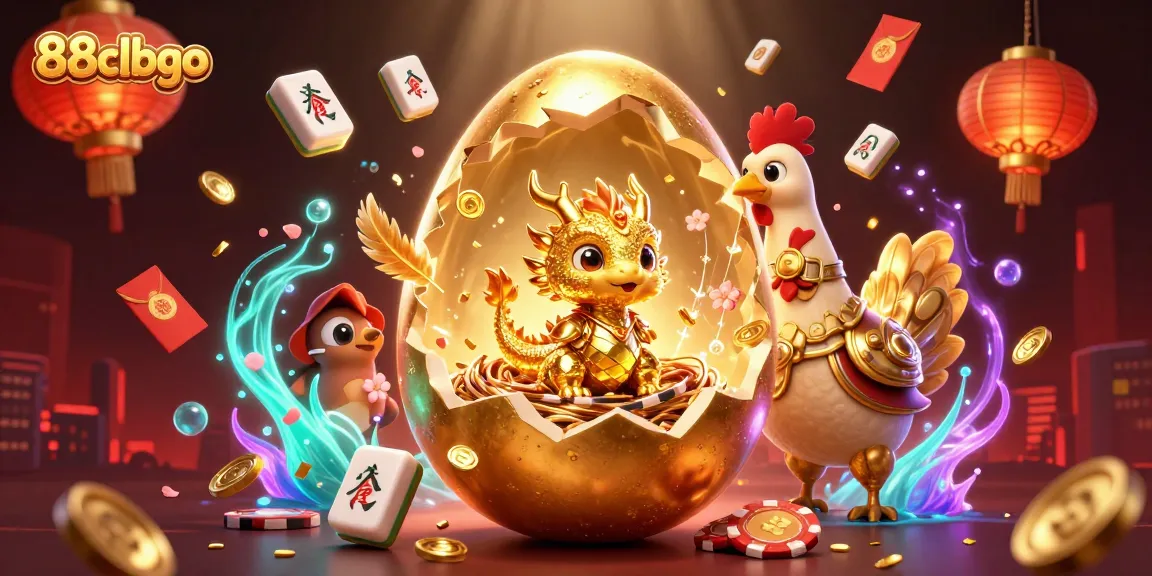 Experience the thrill of 88clbgo with a golden dragon emerging from poker chips amidst vibrant casino elements.