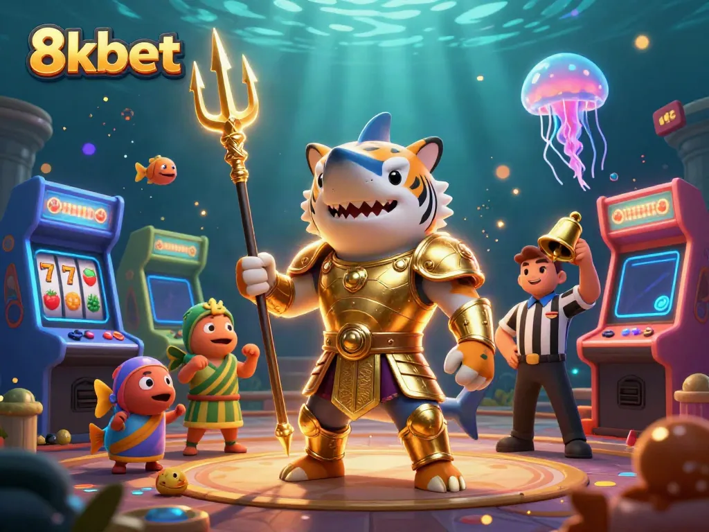 Experience thrilling casino action with the vibrant 8xbet underwater gaming scene featuring a gladiator shark.