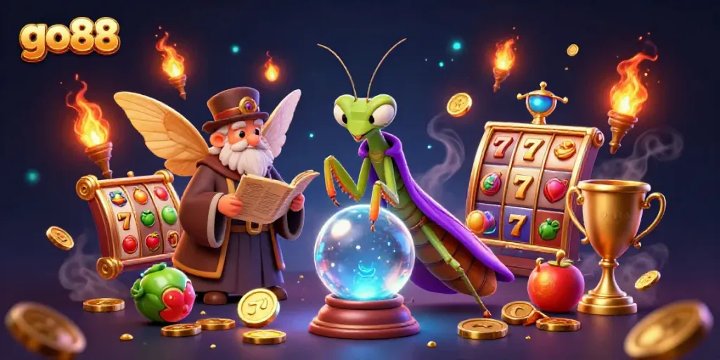 Engage with go88's captivating games as a fortune teller unveils winnings through a crystal ball.