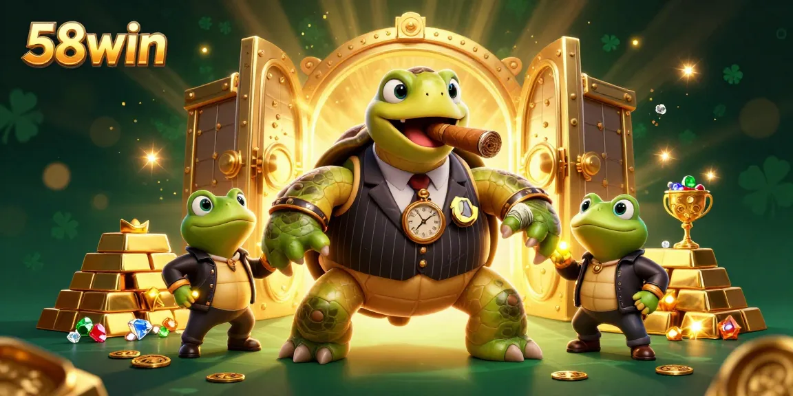 Experience the thrill of 58win with a vibrant cartoon illustration of casino elements and characters.