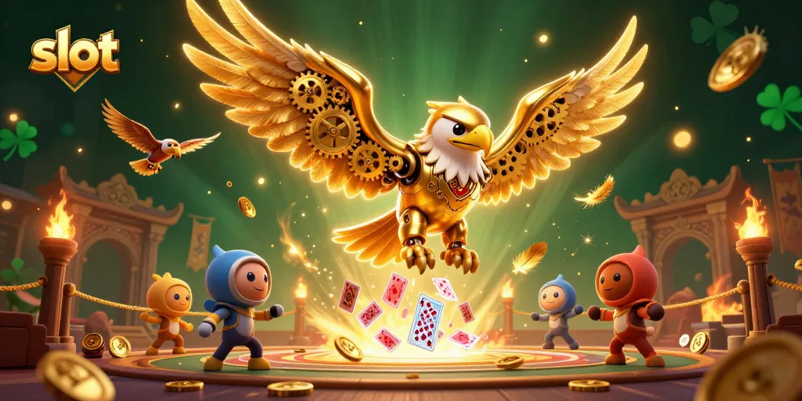 Experience the excitement of slots with golden eagle amidst vibrant casino elements.