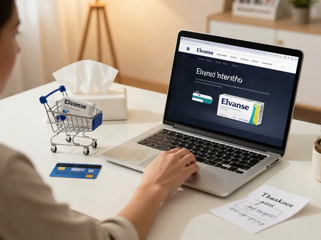 Buy Elvanse online easily from the comfort of home, showcasing online shopping experience and product review elements.