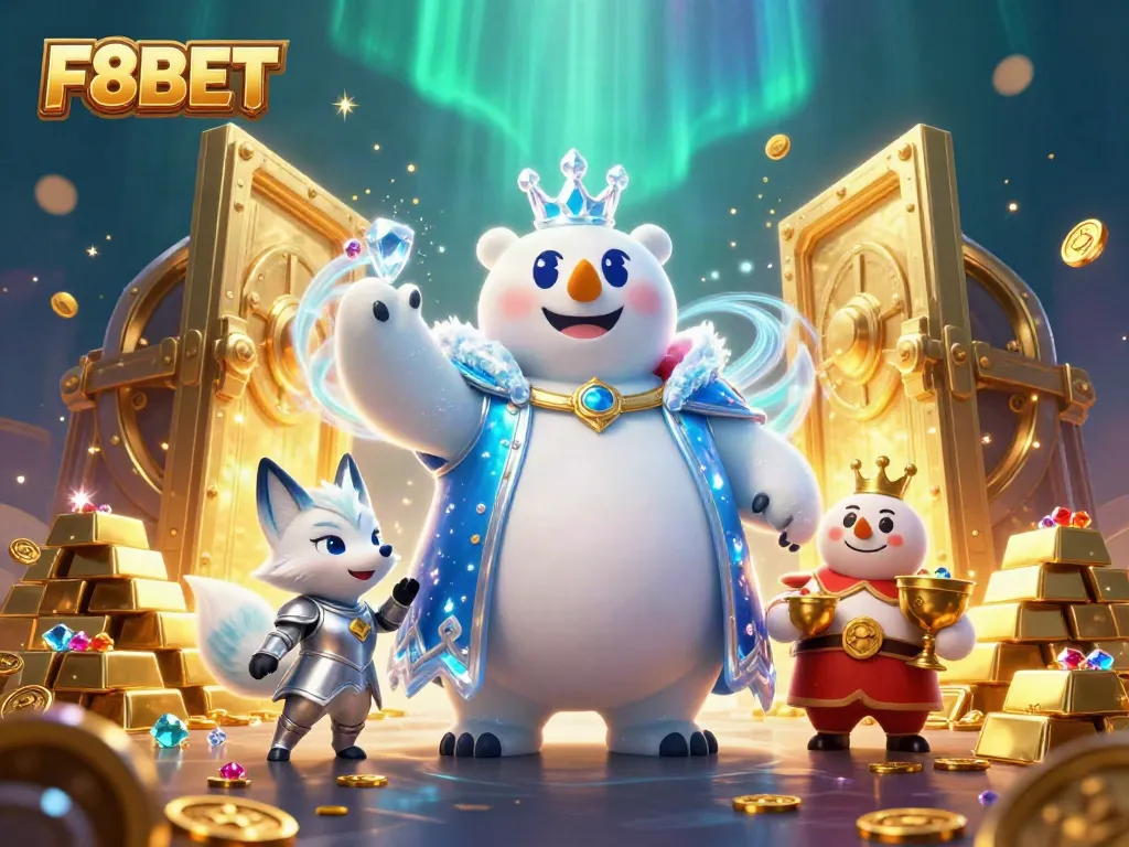 Experience the excitement of F8BET with vibrant characters and dynamic casino elements in a stunning 3D illustration.