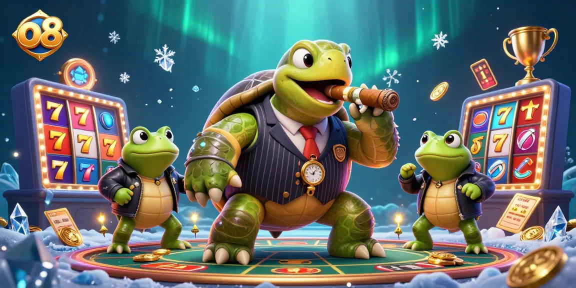 Experience thrilling slots with o8 in this vibrant 3D casino illustration showcasing dynamic characters and games.