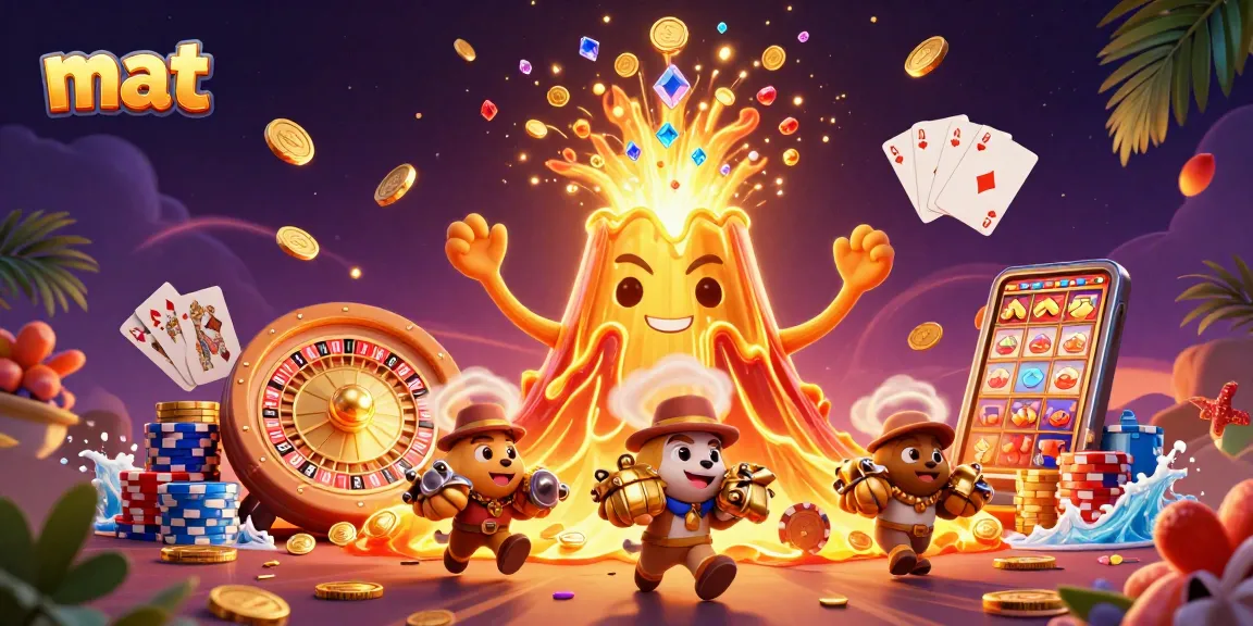 Engage with mat in an exciting 3D casino scene filled with golden treasures and vibrant gaming elements.