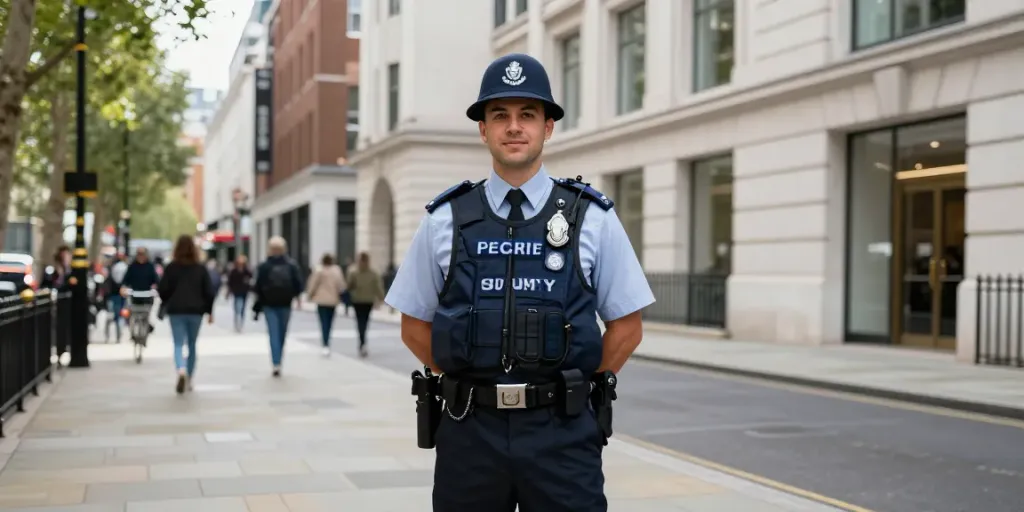 Security Guard providing peace of mind for a local business in London.