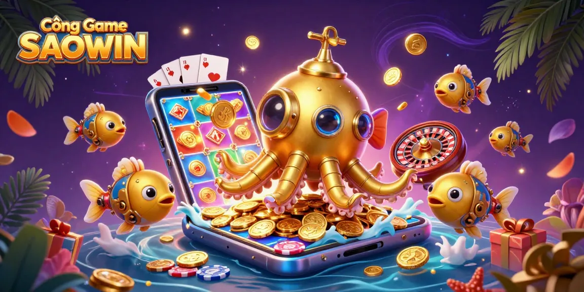 Experience the thrill of Cổng Game SAOWIN with a fantastic underwater casino adventure filled with gold coins and fun.