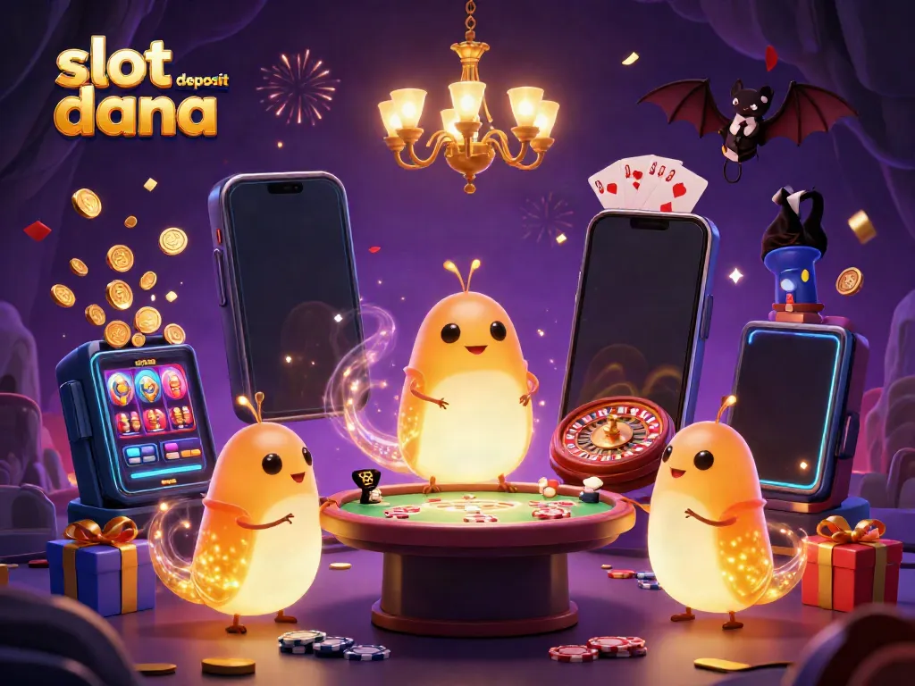 Engage with exhilarating slot deposit dana gameplay amidst dazzling glowworms lighting a vibrant casino scene.