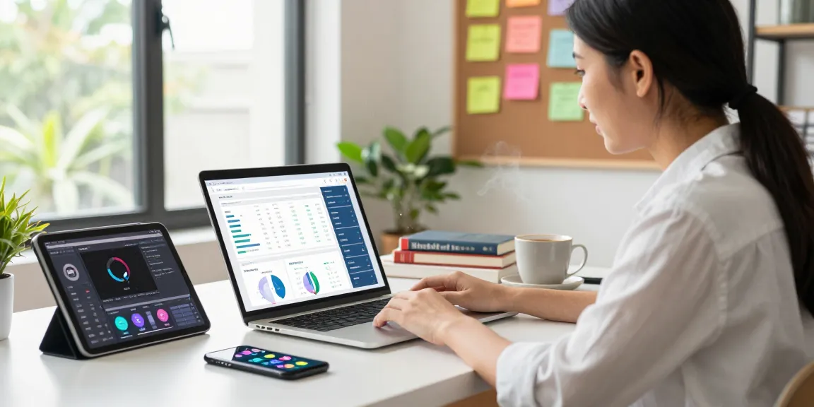 Digital marketing workspace focusing on NSFW content creation with analytics dashboard, vibrant atmosphere.