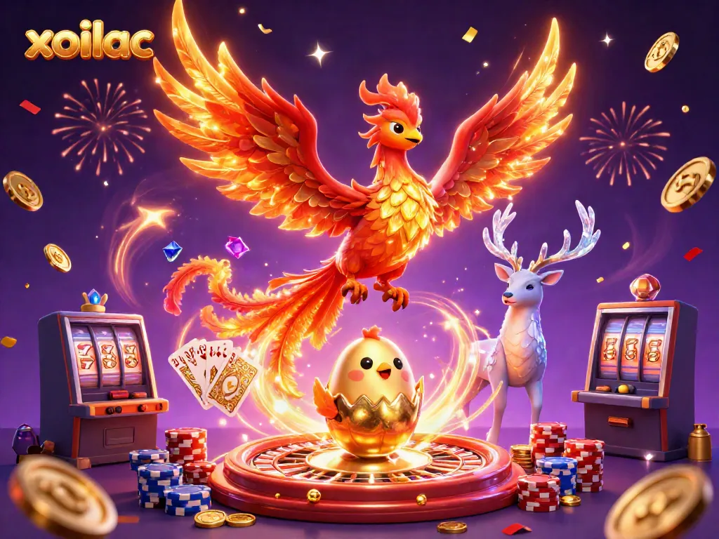 Experience the thrill of xoilac with soaring phoenixes and dazzling casino elements.