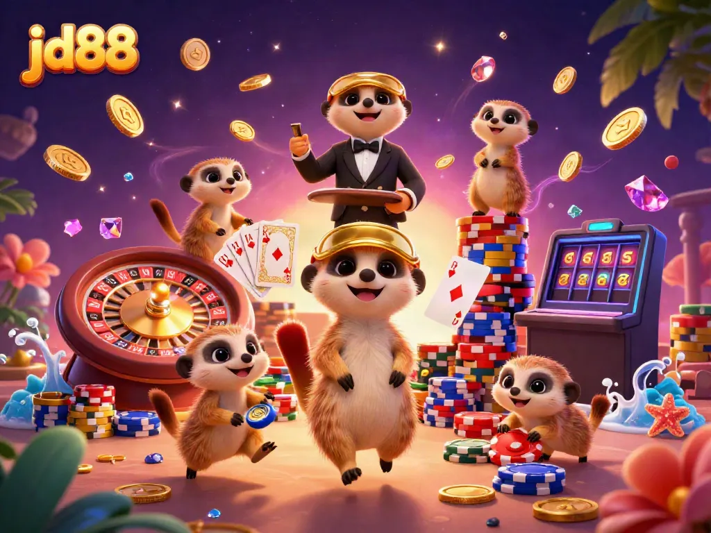 Experience excitement at JD88 with lively meerkats managing a vibrant casino scene full of winning moments.