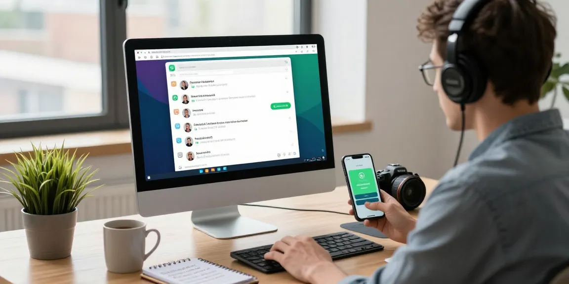 Engaged user utilizing WhatsApp電腦版 on a sleek desktop setup for seamless communication.