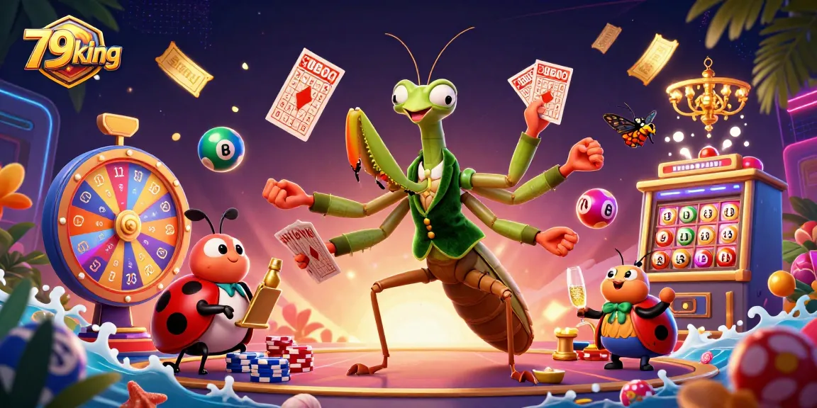 Experience the vibrant world of 79king as the card sharp showcases his skills amid colorful lottery elements.