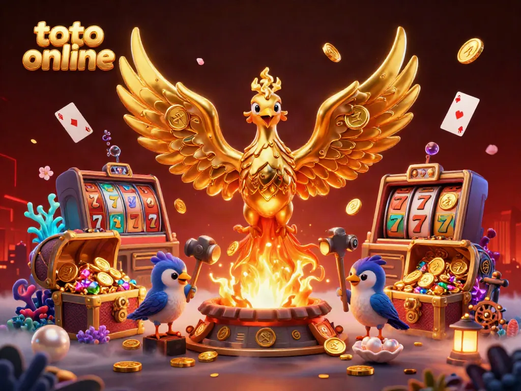 Experience dynamic toto online action with a golden phoenix and vibrant casino elements.