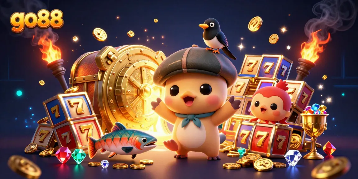Experience thrilling gameplay at go88 with playful characters immersed in rich casino treasures.