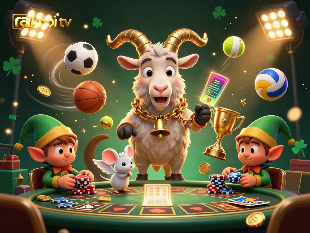 Experience lively entertainment at ra khơi tv with dynamic casino characters amidst festive sports themes.