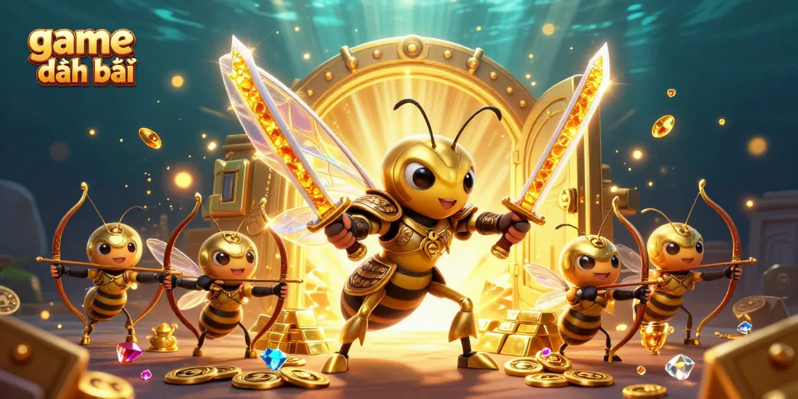 A vibrant illustration depicting the game đánh bài with 3D characters and dynamic casino elements, showcasing excitement and prosperity in gambling.