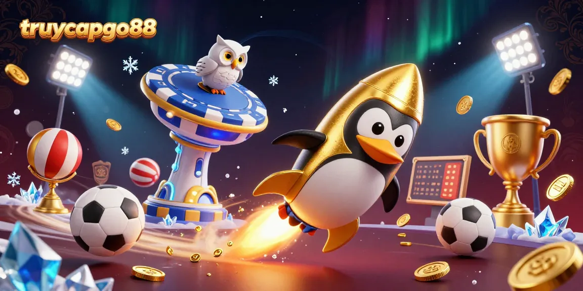 Engage in thrilling gameplay at truycapgo88 with dynamic sports betting elements featuring golden penguins and casino excitement.