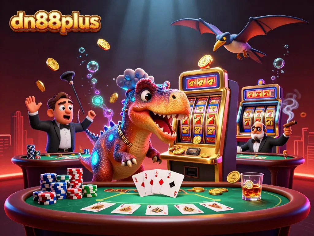 Experience dn88plus excitement with a dinosaur themed jackpot scene in a vibrant casino.